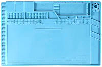 Силиконовый коврик TE-160C / мат термостойкий для пайки, ремонта техники / 450x300 мм Blue