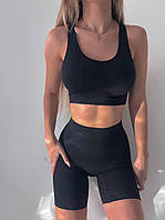 Летний рубчик фитнес женский костюм топ + велосипедки (черный, малиновый, салатовый) 42-46 размер