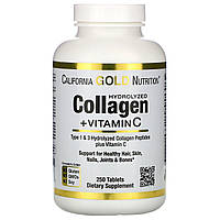 Гидролизованные коллагеновые пептиды + витамин С тип 1 и 3 California Gold Nutrition (Hydrolyzed Collagen