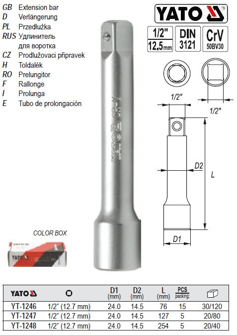 Подовжувач YATO подовжувач M=1/2"(12,7) L=76 YT-1246