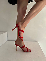 Жіночі червоні стильні мюлі на каблуку