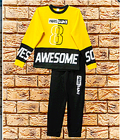 Спортивный желто- черный костюм для мальчика, двунить, размеры 122- 140