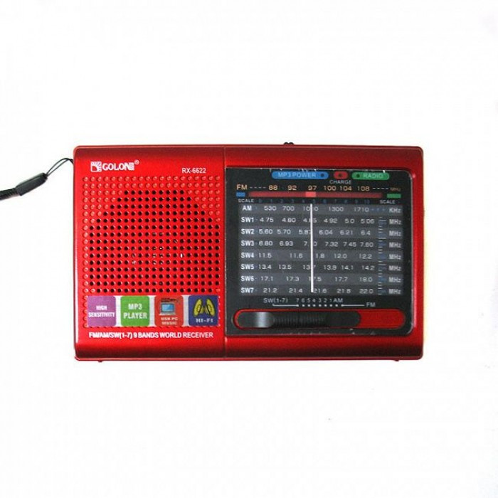 Радиоприёмник колонка с радио FM USB MicroSD Golon RX-6622 на аккумуляторе Красный - фото 1 - id-p2169563564