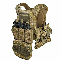 Плитоноска "OMEGA" Пиксель с быстрым сбросом. MOLLE 8 подсумков