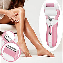 Епілятор жіночий електричний депілятор пемза бритва бездротова Geemy GM-3052 Pro LED 3 в 1 Рожевий