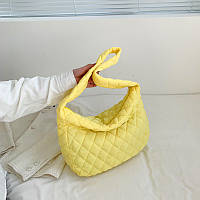 Сумка стеганая большая с ручками, женская вместительная сумка шоппер желтая