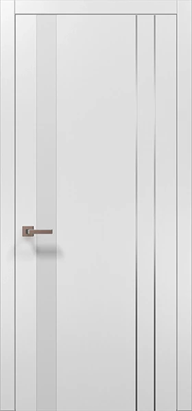 Міжкімнатні двері Папа Карло PL-22 Plato білий матовий скло біле молдинг алюміній сірий, фото 1