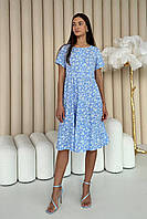 Платье женское летнее короткое штапельное 3524-01 голубое с принтом