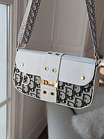 Сумка Dior белая багетная сумка брендовая из экокожи на плечевом ремне