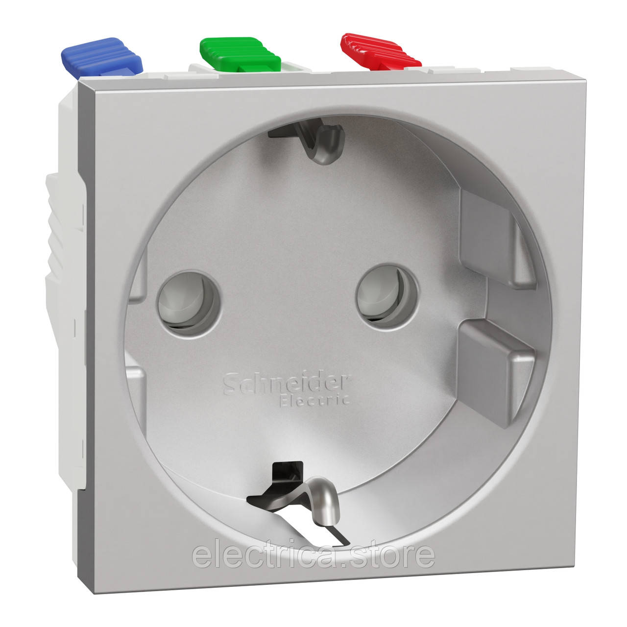 Розетка із заземленням та шторками 2 модуля Unica New алюміній NU305730, фото 1