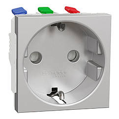 Розетка із заземленням та шторками 2 модуля Unica New алюміній NU305730