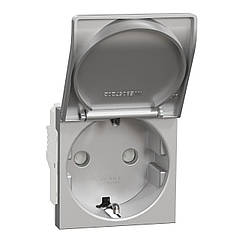 Розетка з кришкою та шторками Unica New алюміній NU303730TA