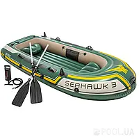 Трехместная надувная лодка Intex 68380 Seahawk 3 Set, 295 х 137 см, (весла, ручной насос). 3-х камерная - BIG