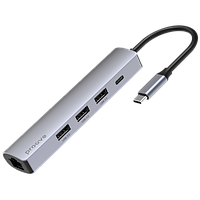 Адаптер USB хаб Proove Type-C Hub Iron Link 5 in 1 (3 USB + Tyce C + RJ45) Silver