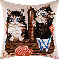Набір для вишивання декоративної подушки Чарівниця Кошик кошенят 40×40 см V-15 PZ, код: 7242970
