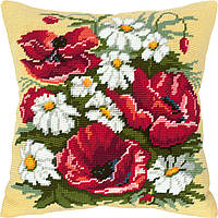 Набір для вишивання декоративної подушки Чарівниця Маки і ромашки 40×40 см V-51 PZ, код: 7243006