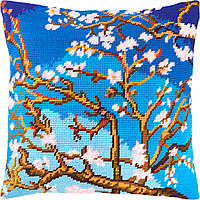 Набір для вишивання декоративної подушки Чарівниця Квітучий мигдаль В. ван Гог 40×40 см V-16 PZ, код: 7243114