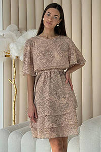 Сукня жіноча коротка шифонова літня бежева з квітковим принтом 3513-02