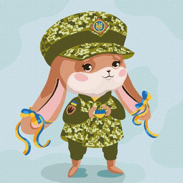 Картина за номерами "Зайка - захисниця" 30х30см, в термопакеті, ТМ Ідейка, Україна., фото 1