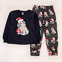 Пижама детская с начесом Dexters christmas pug 98 см черный красный (131759369213) KC, код: 8336069