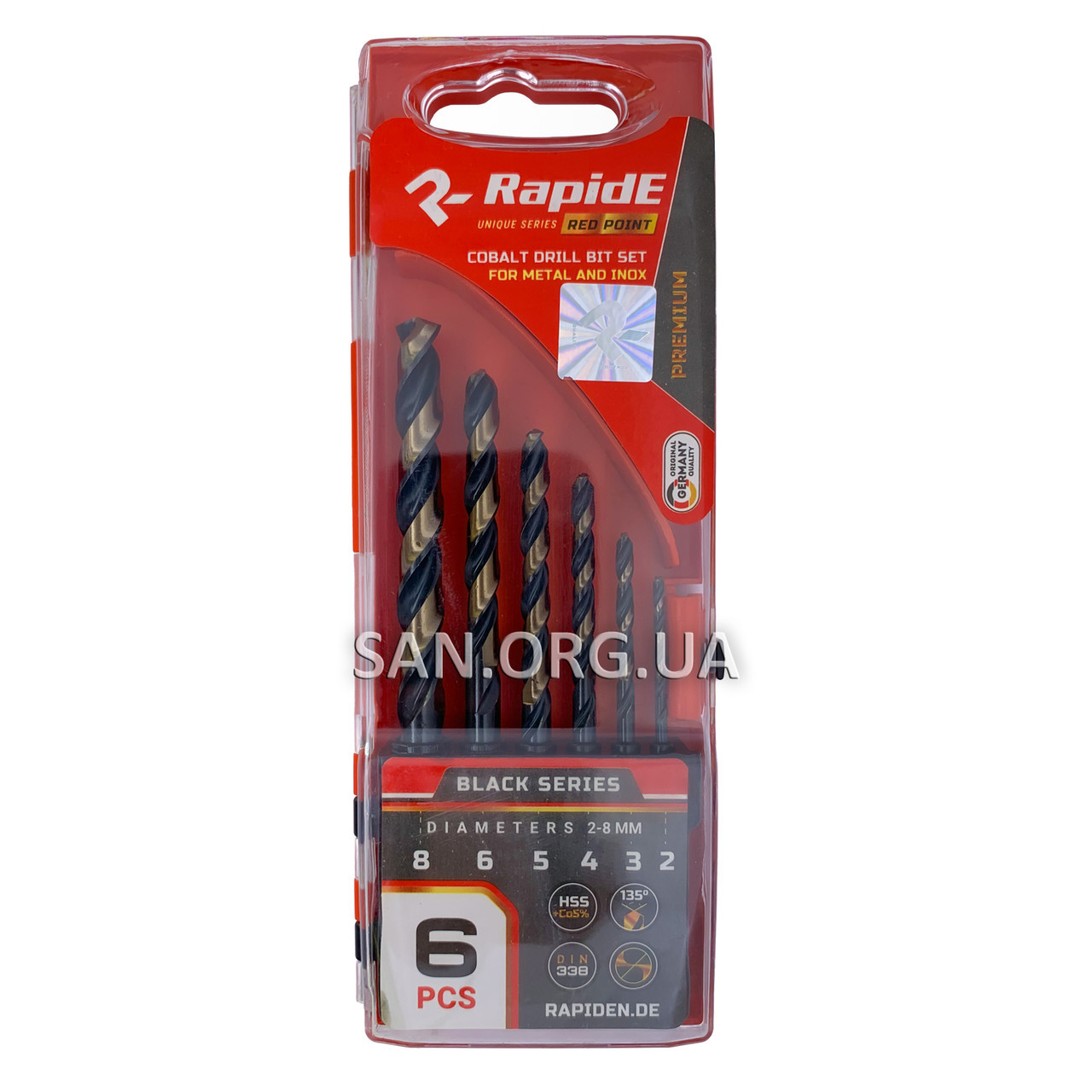 Набір Кобальтових свердел по металу RapidE Rad Point Black Series 6 шт 2-8 мм