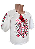 Вышитая рубашка для девочки с красно-черным геометрическим орнаментом