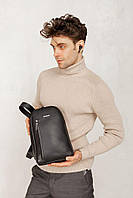 Кожаный мужской рюкзак (сумка-слинг) на одно плечо Chest Bag черный BlankNote IN, код: 8132408