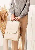 Кожаный женский городской рюкзак на молнии Cooper светло-бежевый флотар BlankNote IN, код: 8132419