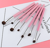 Набір натуральних пензлів (ворс поні) для нанесення та розтушовування тіней RANCAI, 7 штук, рожеві