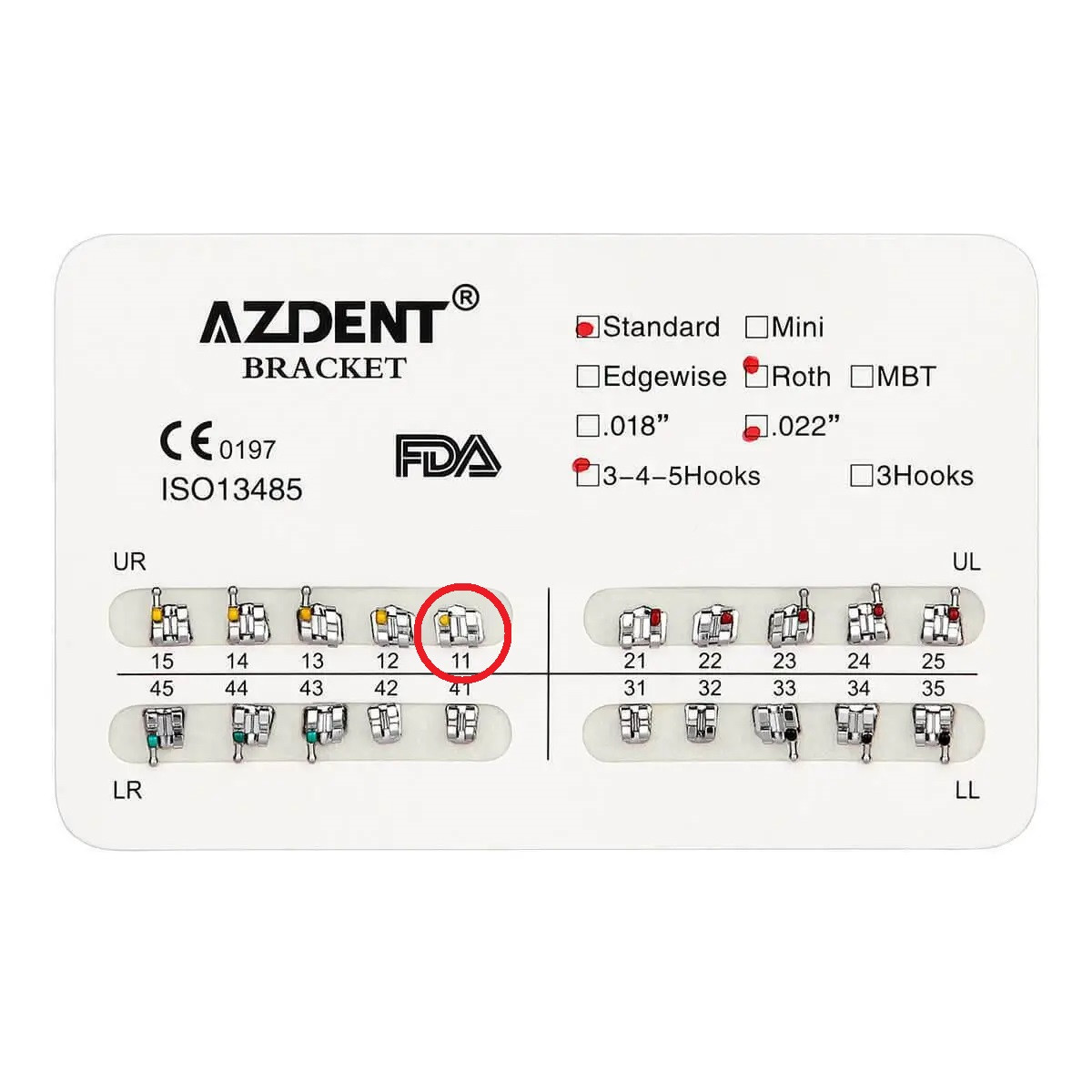 Брекет №11 Upper Right для системи 2х4, Standart, Roth 0.22", 10 шт., Azdent