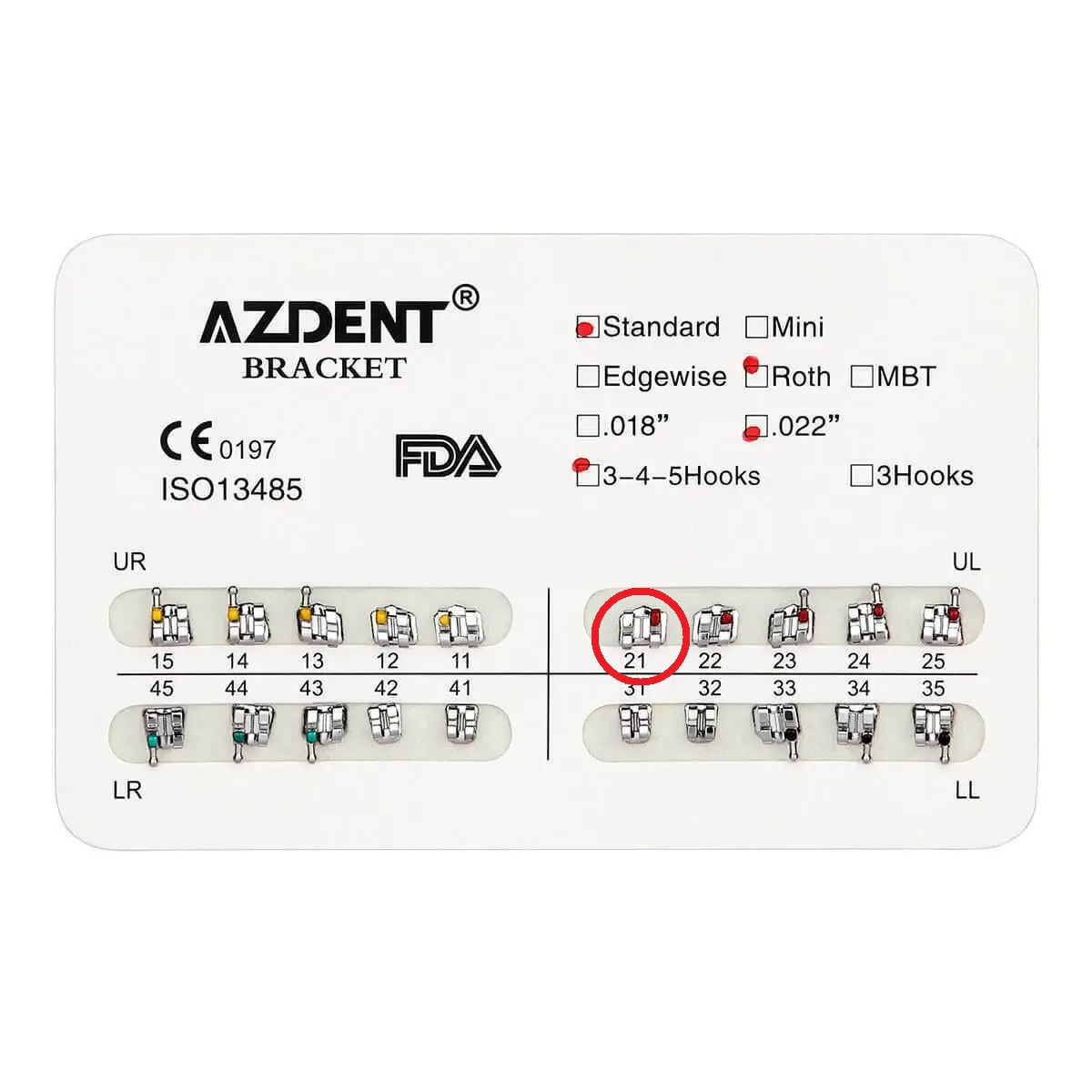 Брекет №21 Upper Left, Standart для системи 2х4, Roth 0.22", 10 шт. Azdent