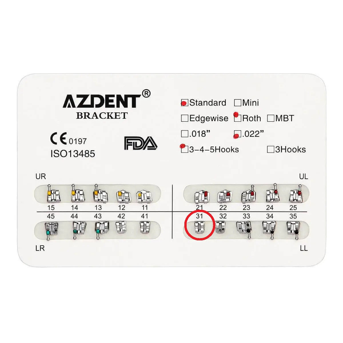 Брекет №31 Low Left для системи 2х4, Standart, Roth 0.22", 10 шт., Azdent