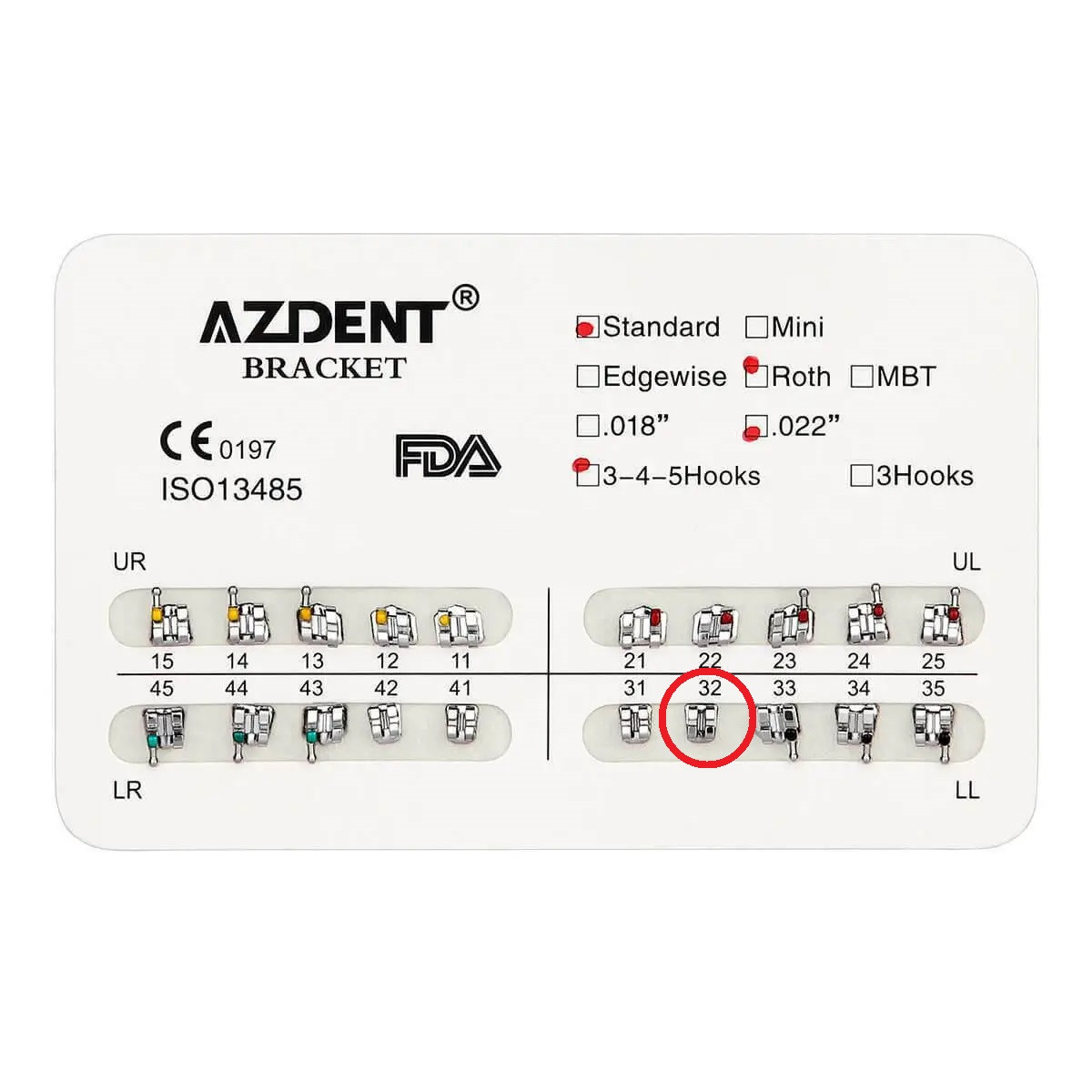 Брекет №32 Low Left для системи 2х4, Standart, Roth 0.22", 10 шт., Azdent