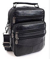 Кожаная сумка-мессенджер мужская с ручкой для ладони JZ AN-901 18x23x7-9 Черная PZ, код: 8058106