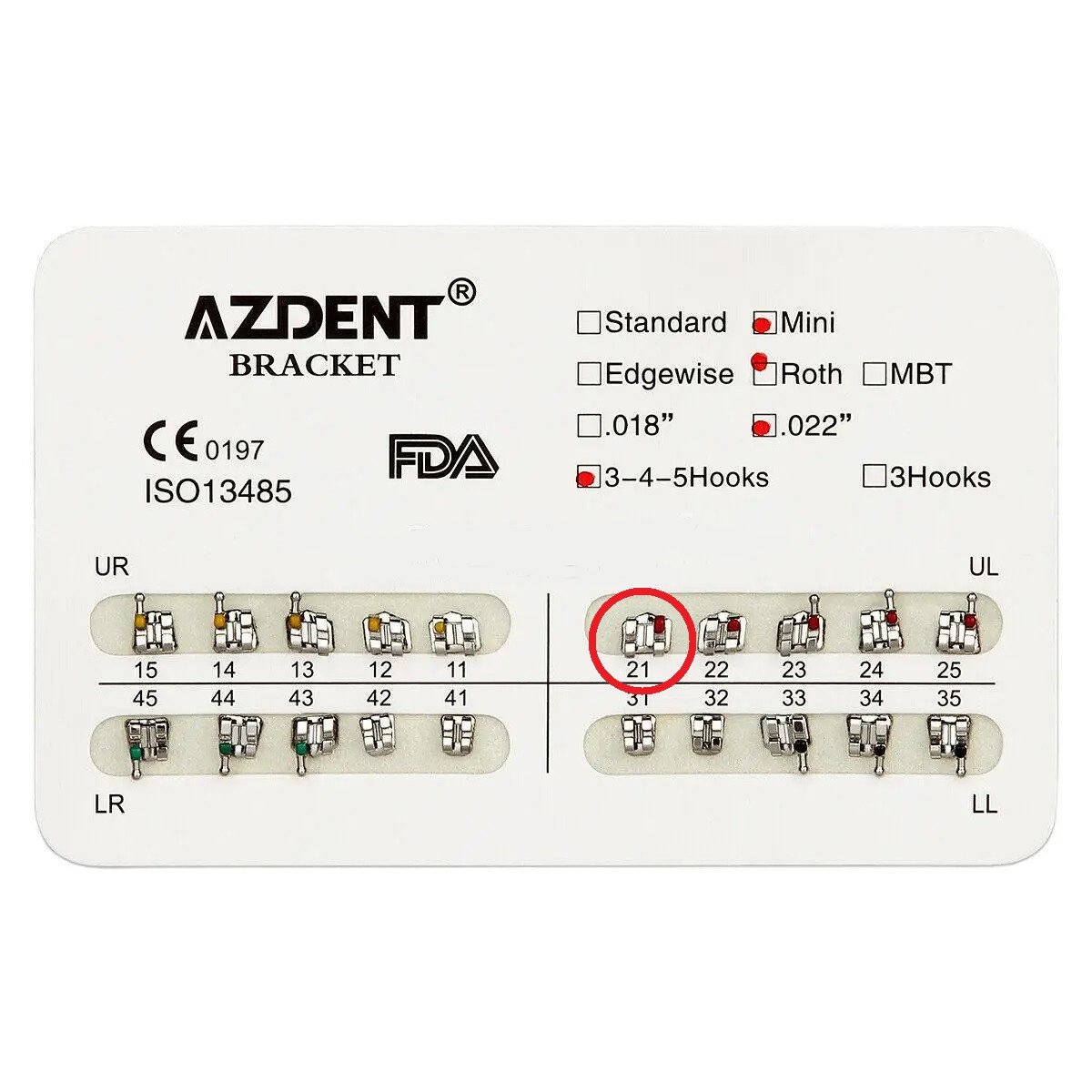 Брекет №21 Upper Left для системи 2х4, Mini, Roth 0.22", 10шт.  Azdent