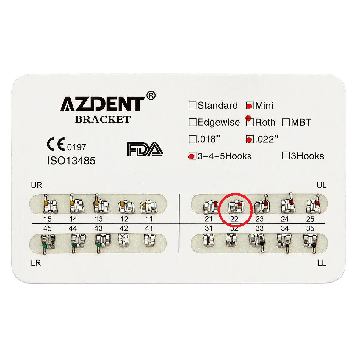 Брекет №22 Upper Left для системи 2х4, Mini, Roth 0.22", 10шт.  Azdent