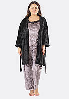 Комплект Хлоя супер батал халат+майка+брюки Ghazel 17111-11 88 Черный халат Фуксия комплект 6 PZ, код: 7358029