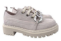 Туфлі жіночі з натуральної замші на низькому ходу на шнурівці колір Сірий Aquamarin 1936-21DT IN, код: 7365946