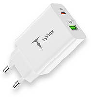 Сетевое зарядное устройство T-PHOX Speedy 20W 2Ports Type-C+USB Charger White (6703391) KC, код: 7424482