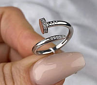 Оригинальное родированное серебряное кольцо в виде гвоздя