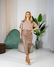 Жіноча спідниця "Вів'єн" з еко-шкіри на замші в бежевому кольорі розміри від 42 до 54, фото 5