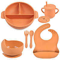 Набір дитячого силіконового посуду 2Life Y25 із 7 предметів Жовтогарячий (v-11509) KC, код: 8259831