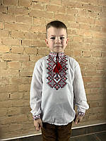 Дитяча вишиванка на довгий рукав із червоною вишивкою
