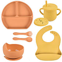 Набір дитячого посуду 2Life Y25+28 із 7 предметів на присоску Жовтогарячий + Жовтий (v-11499) KC, код: 8295657