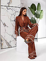 Женский костюм в пижамном стиле. Шелковый костюм. Модный костюм из шелка с шалькой 42-44, 46-48., 3 цвета