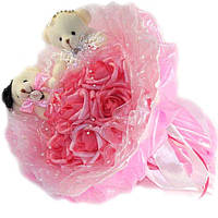 Букет из мягких игрушек Мишки Парочка белые в розовом 5126IT, Vse-detyam