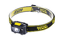 Фонарь налобный MASTERTOOL 4 режима 59х41х32 мм WHITE LED+2xRED LED 3xAAA ABS 94-0812 PZ, код: 7235553