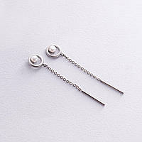 Серебряные серьги - пусеты с цепочками (жемчуг) 40017 Оникс KC, код: 8038967