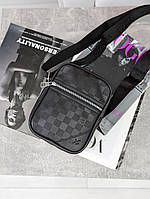 Чоловіча сумка месенджер Луї Віттон через плече чорний картатий Louis Vuitton
