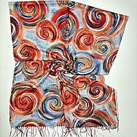 Стильный женский шарф палантин с классическим абстрактным рисунком. Весенний турецкий хлопковый шарф Красно - Синий